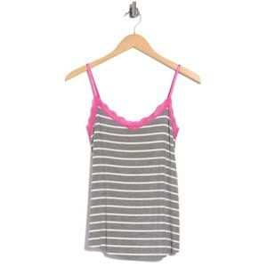 NWT PJ Salvage | Grey Pink Striped Lace Trim Cami V-Neck Sleep Lounge Small